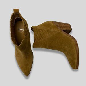 MARC FISHER Gadri Ankle Boots Tan Brown Suede Pointed Toe Block Heel Size 6.5